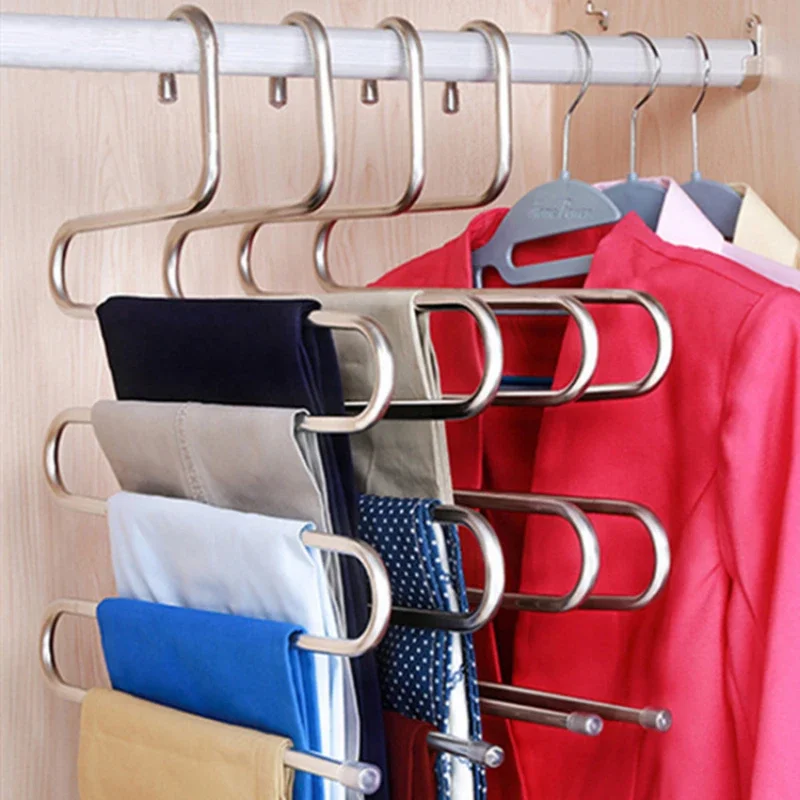 5 Layers S-shaped Pants Hanger Multifunctional Anti-skid Stainless Steel Pants Rack Wardrobe Storage Scarf Rack Iron clothes hanger pants rack storage hanger