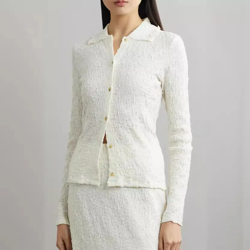 

2024 New Shirt Women's Spring and Summer High-grade Elastic Fold Straight Cylinder Profile Long Sleeve Women's Shirt