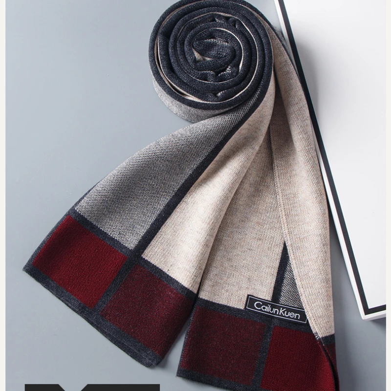 Fashion Design Wool Scarf Men Autumn Winter Thick Warm Soft Muffler Male Plaid Knit Cashmere Business Scarf Gents knitted scarf cashmere scarf neck wrap neck gaiter