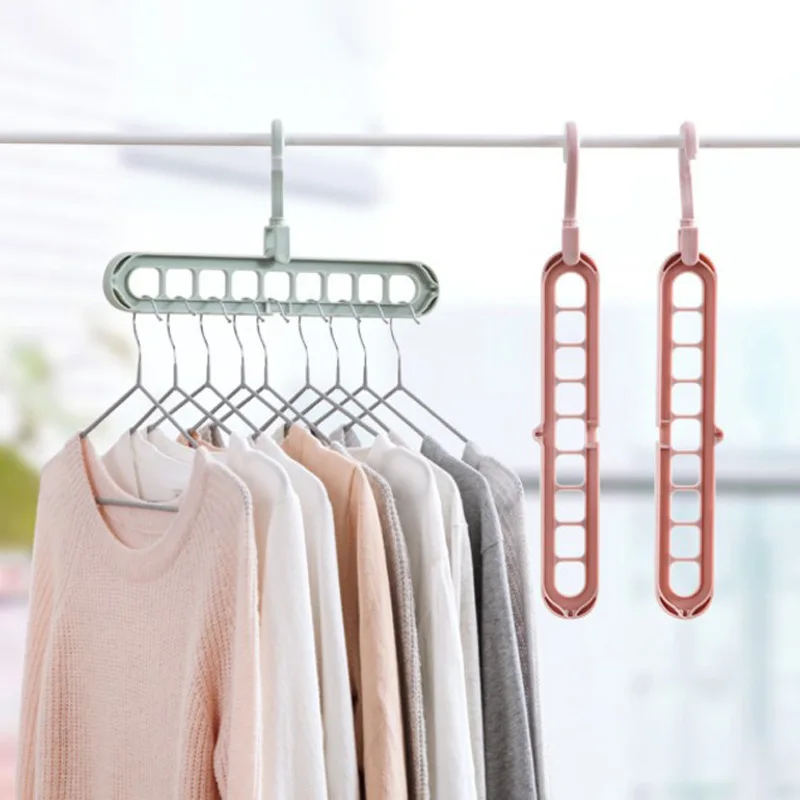 2Pcs/4Pcs Red&Green Multifunctional Foldable Reusable Hanger Storage Rack Nine Hole Plastic Hanger for Household Garments Plastic Hanger