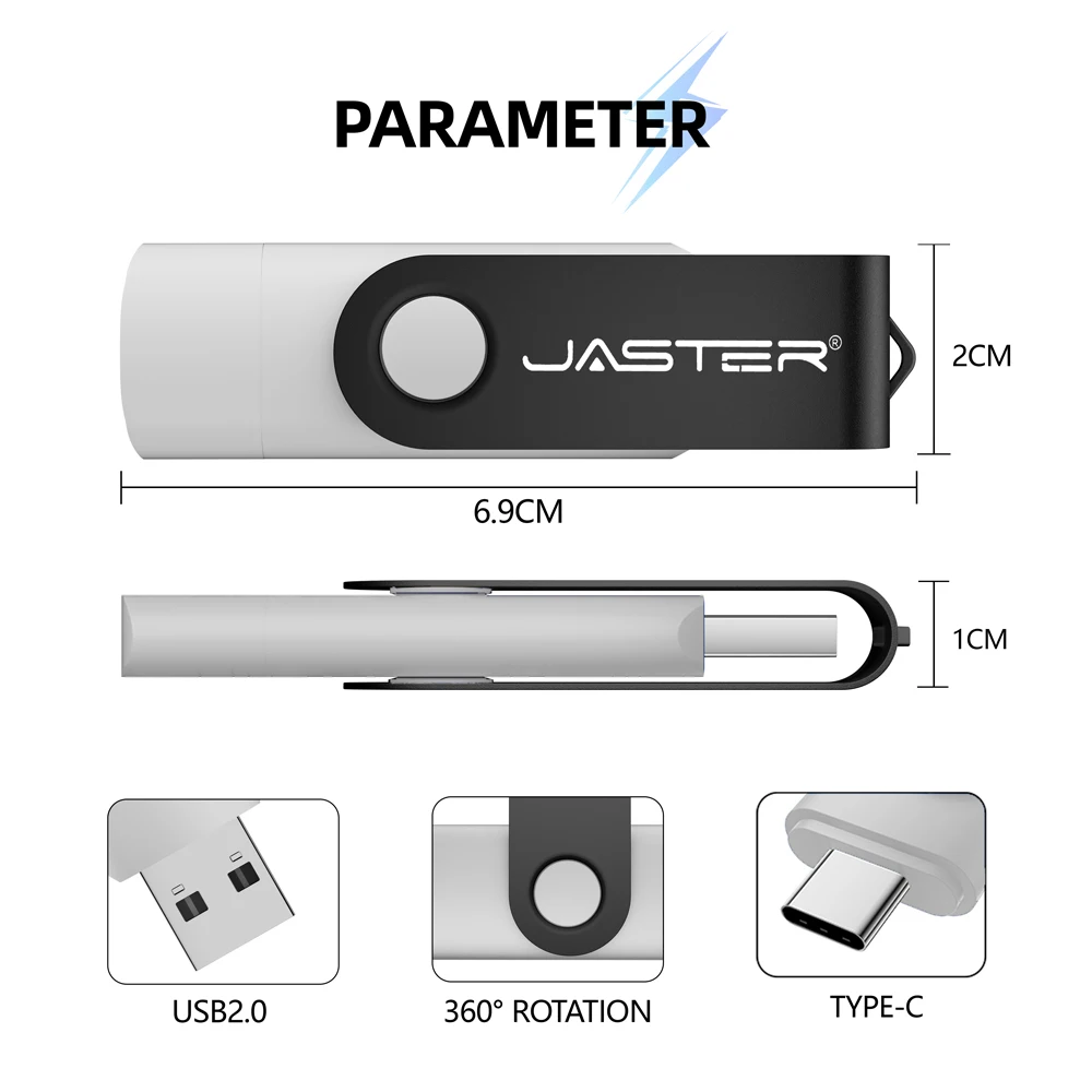 JASTER 128GB TYPE-C 2 in 1 USB 플래시 드라이브 32GB 메모리 스틱 64GB 컬러풀 회전형 펜 드라이브 4G 8GB 16GB 무료 키링 USB-C