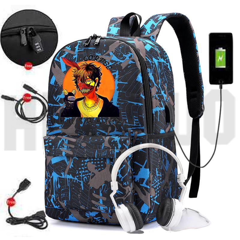 

Corpse Husband Anti-theft with Lock Backpacks High Quality Men's Laptop Mochila USB Charging Kids School Bags Travel Leisure Bag