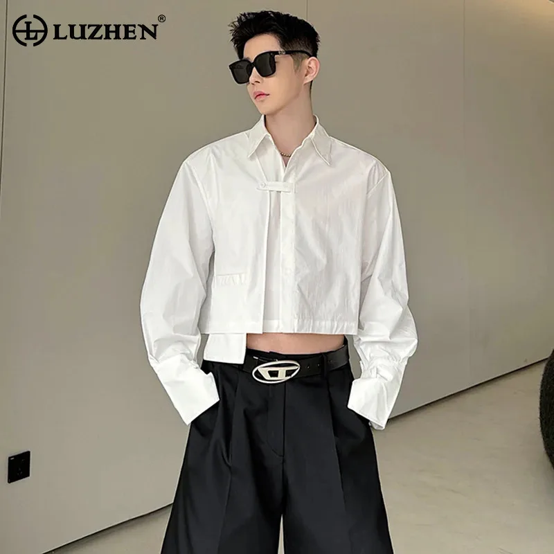 

LUZHEN 2024 Spring Niche Design Casual Versatile Long Sleeved Shirt Men's New Street Fashion Elegant Splicing Short Tops LZ2952