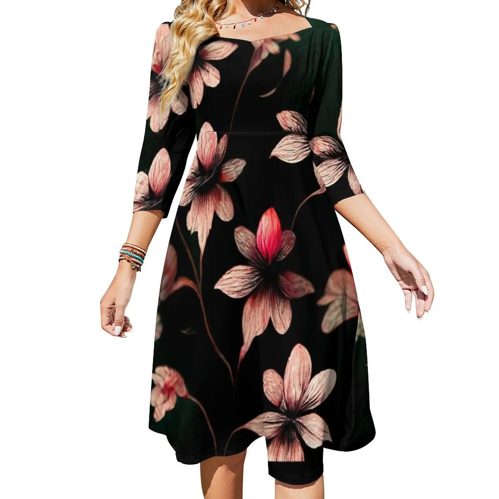 

Расклешенное платье с цветами, женские элегантные свободные платья, женские вечерние платья, платья для женщин 2024 для свадебной вечеринки