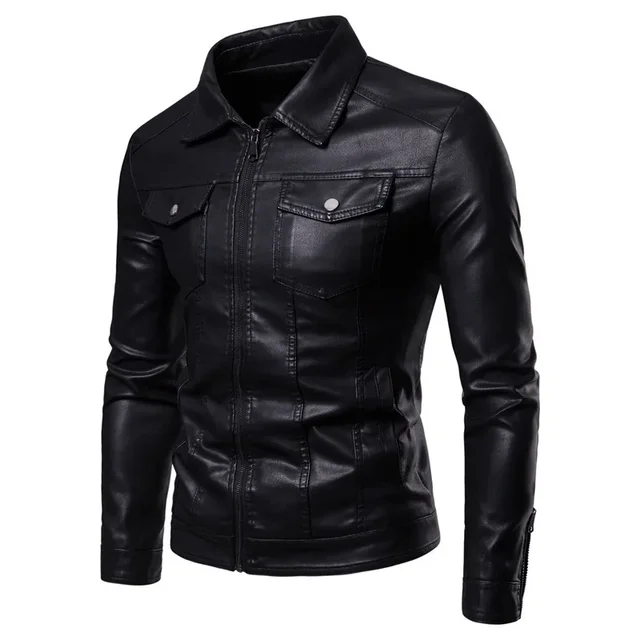 Thickened Fleece-Lined Warm Lapel Cotton Coat Men's Motorcycle Jacket Trendy Casual Style Leather Clothing