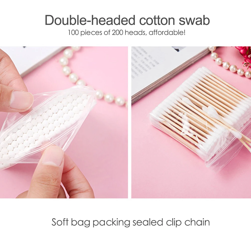 100 Count Cotton Swabs Biodegradable Round Tips Swabs Multifunction Organic Cotton Buds Ears Makeup Daily Cleaning