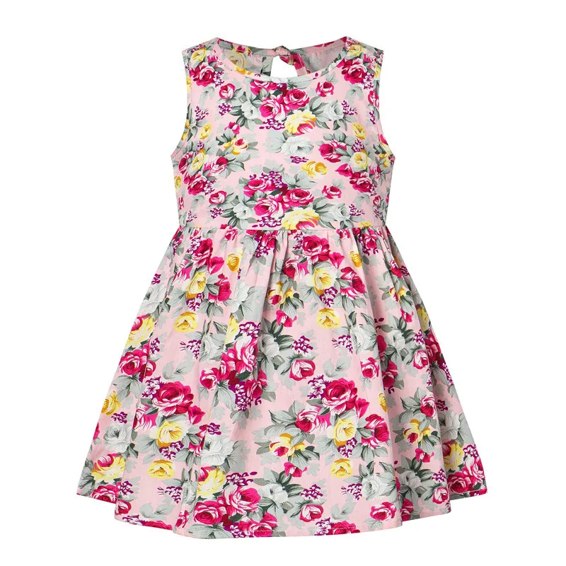 2023 Spring Summer Girl Vest Dress Kids Sleeveless Printed Princess Dress Baby Korean Version Broken Flowers Casual Sundress