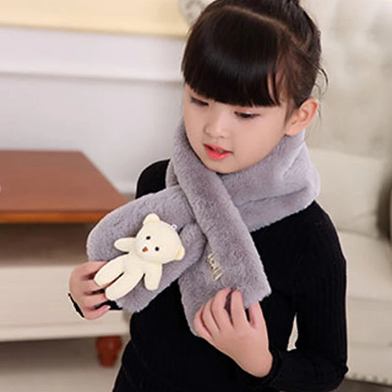 Baby Scarf Rabbit Fur Scarf Winter Imitation Rabbit Hair Pure Color Children's Scarf Baby Boys Girls Plush Little Bear Neck Warm Scarves