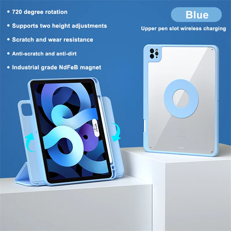 

720 ° Degree Rotation Tablet Case For iPad Air5 Air4 2021 Magnetic Separation Smart Stand Cover With Pen Slot For iPad Mini 6