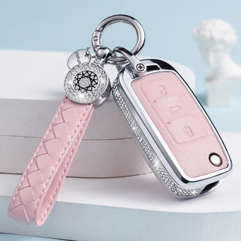 Diamond Leather Car key Cover Case Car Key Bag Fit for VW 폭스 바겐 골프 폴로 티구안 파사트 제타 MK5 MK6 T5 비틀