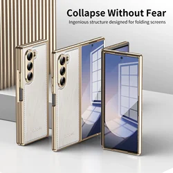 Elegant Leather Texture Folding Cover with Gold Wire Plating and 360° Full Protection - Galaxy Z Fold7 (White)