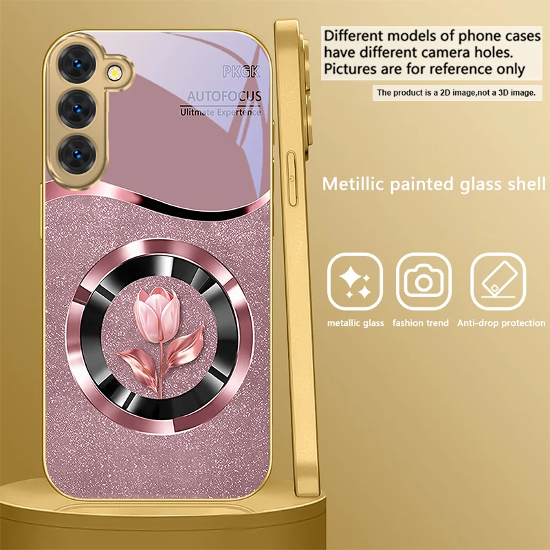 Golden Glass Phone Case with Exquisite Floral Design