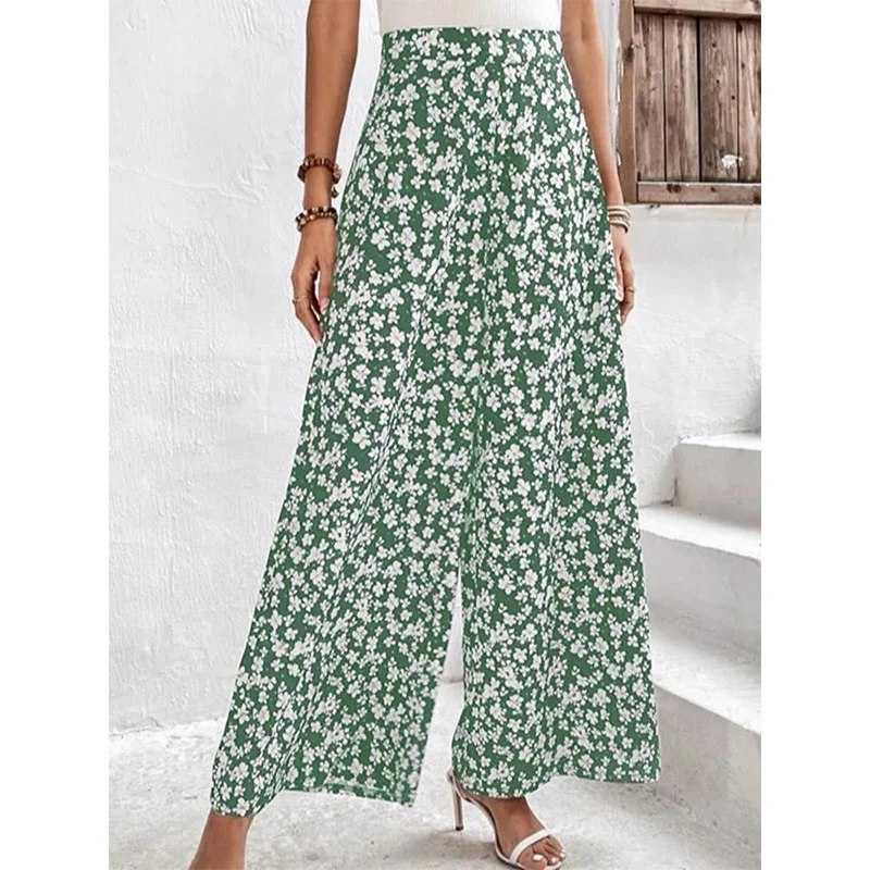 Spring Summer Fashion Elastic High Waisted Trousers Womens Small Fragmented Floral Print Loose Casual Waist Micro Horn Pants