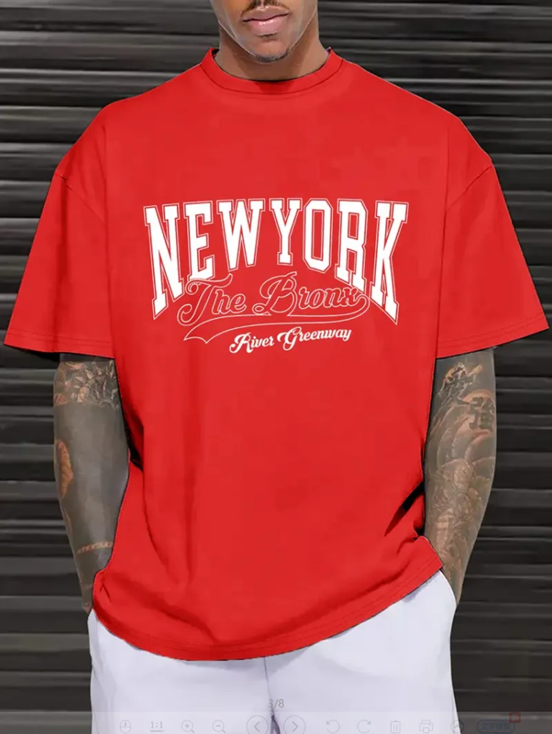 New York Print Men's Round Neck Short Sleeve Tee Fashion Slim Fit T-Shirt Top For Spring Summer Holiday
