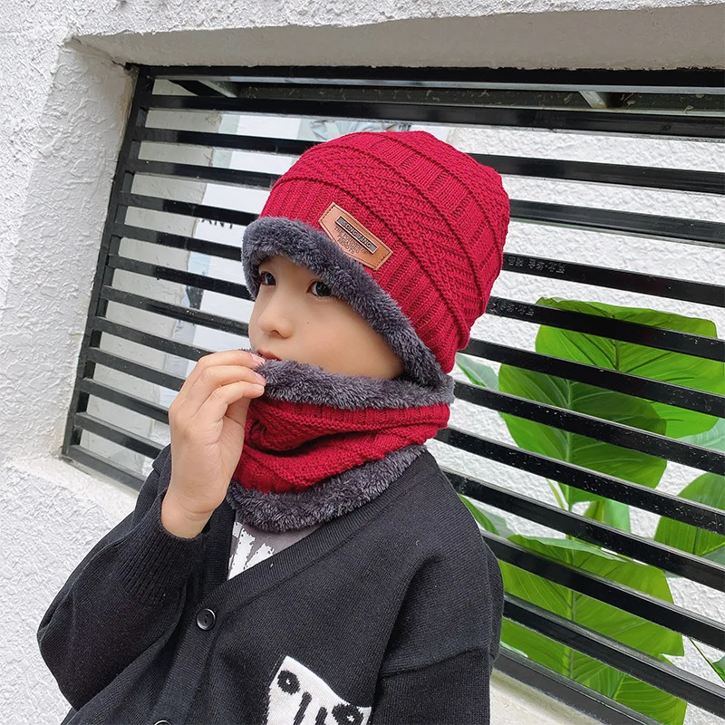 Winter Knitted Hat Children Plus Velvet Warm Scarf One-piece Cap Thickened Wool Cap Girls Ear Protection Kids Cold-proof Hat