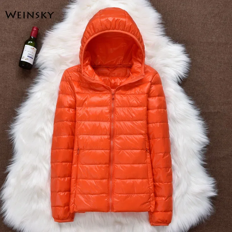 2023 Winter Women Ultralight Thin Down Jacket White Duck Down Hooded Jackets Long Sleeve Warm Coat Parka Female Portable Outwear