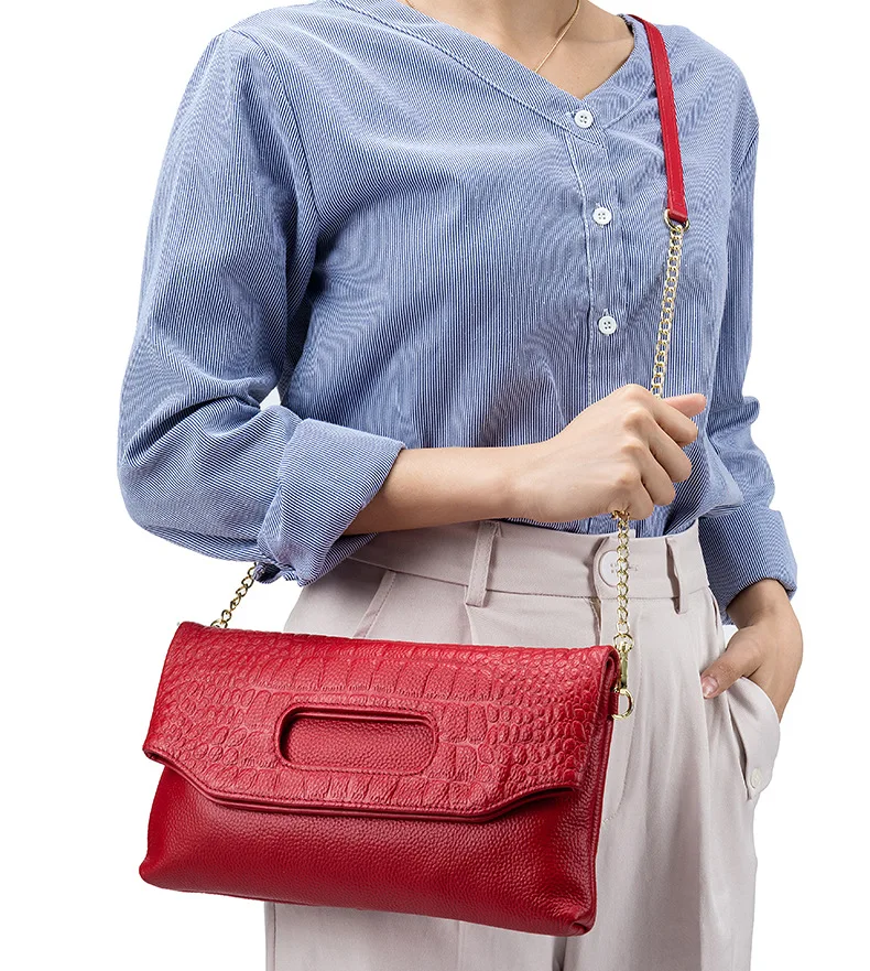 Alligator Muster Damen Echt leder Clutch Tasche Krokodil Rindsleder Handtasche Frauen Luxus Kette Schulter oder Umhängetaschen – Detail 6
