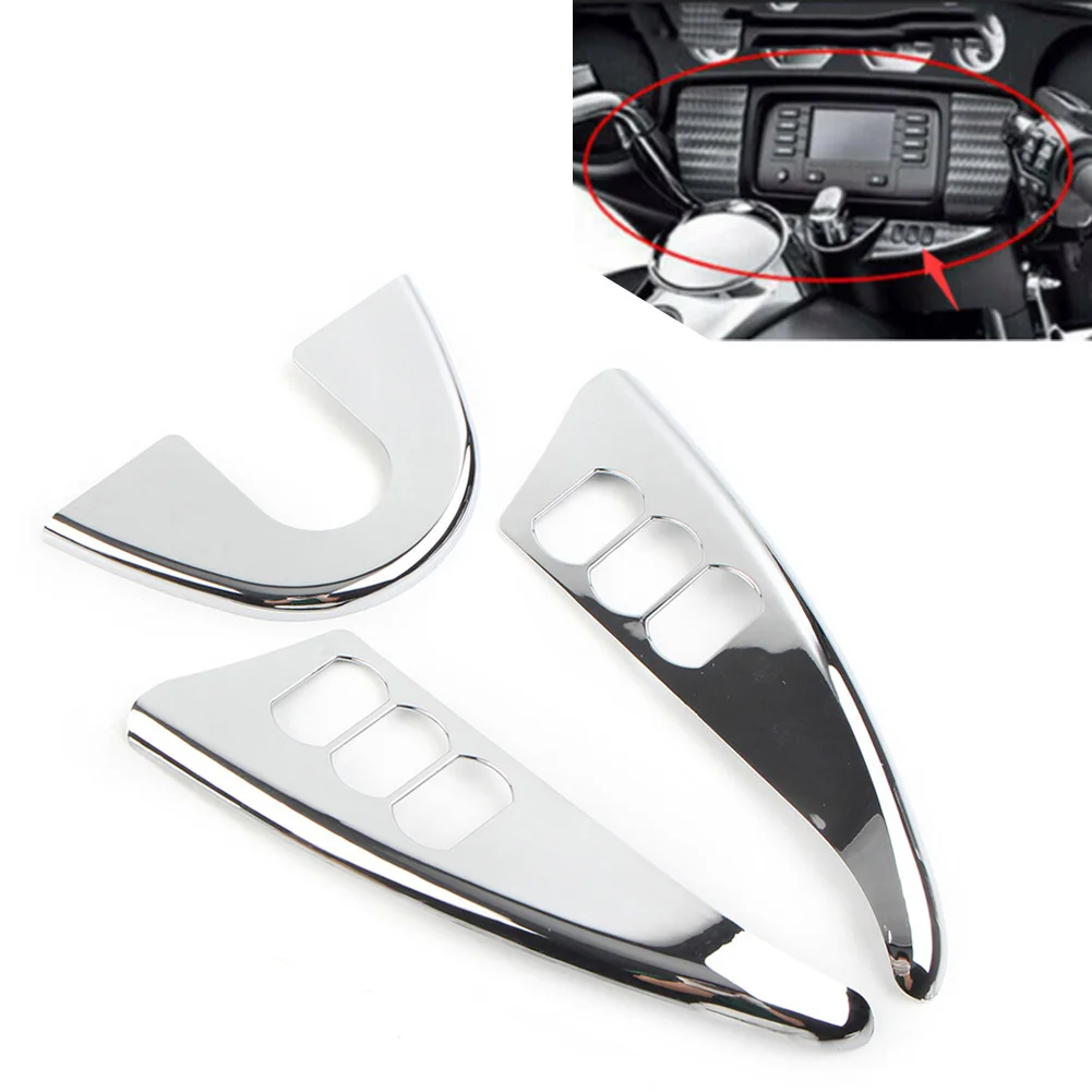 

3pcs Motorbike Chrome Inner Fairing Switch Panel Accent Cover Decor Trims For Harley Electra Street Glide 2014-up