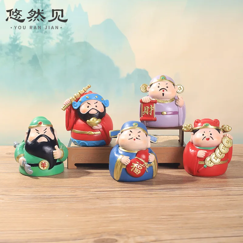 

Chinese Creative Gift: Fortune Five Road God of Wealth Desktop Car Resin Home Decoration Ornament