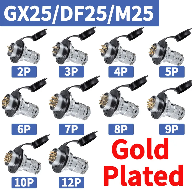 Plugue e Soquete de Aviação Masculino e Feminino Flange Circular Gx12 16 20 M20 M25 M30 Df20 Df20 Conector do Pin 302345678-910-12-14