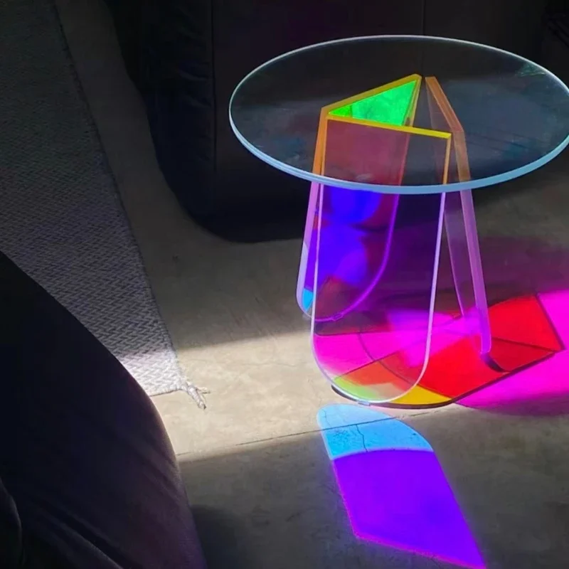 

Радужный боковой столик из закаленного стекла красочный гостиная градиентный кофейный Угловой Столик Маленький круглый для балкона