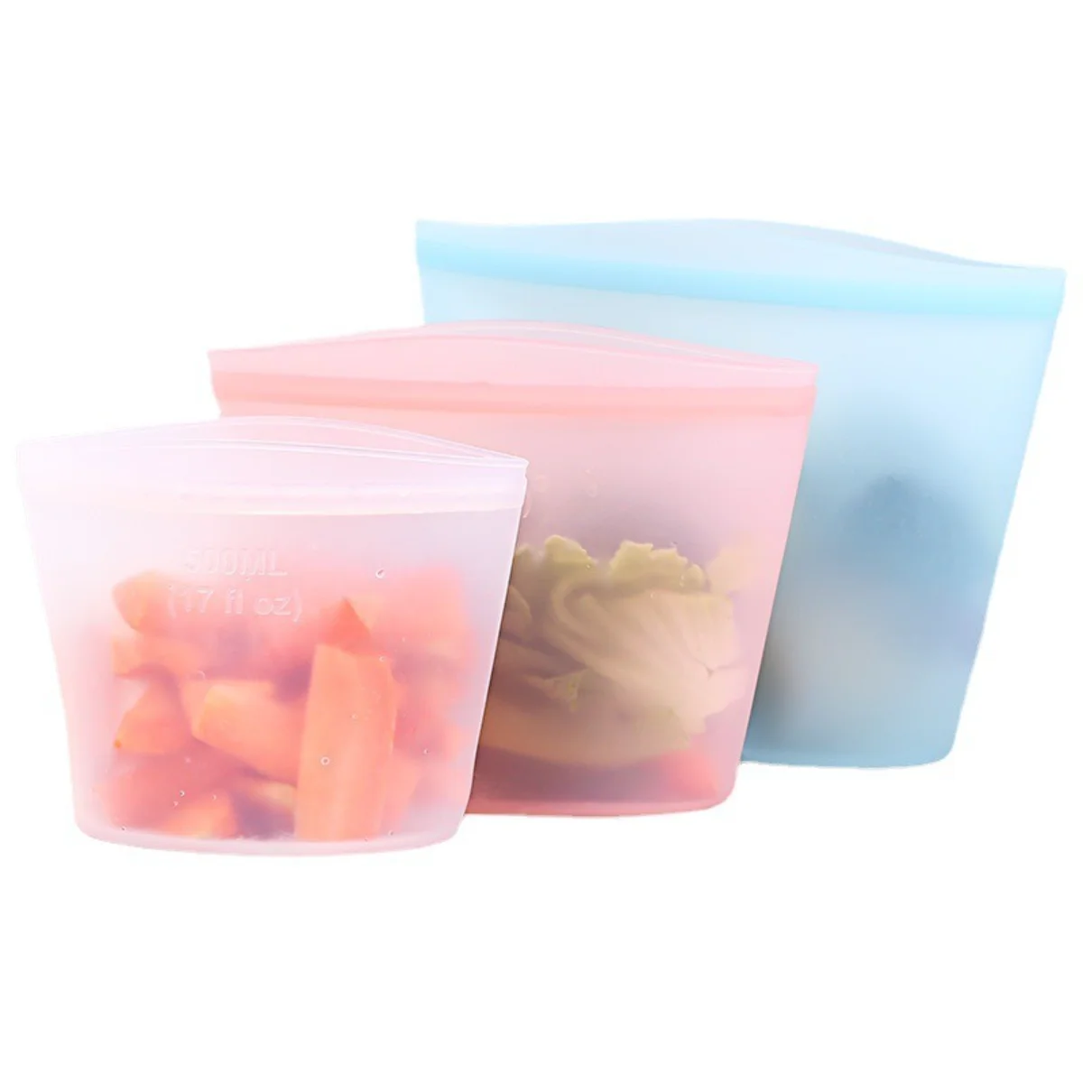 Reusable Silicone Food Storage Bag Fresh-keeping Sealed Food Bag Ziplock Bags Fridge Storage Food Cover Leakproof Plastic Bags
