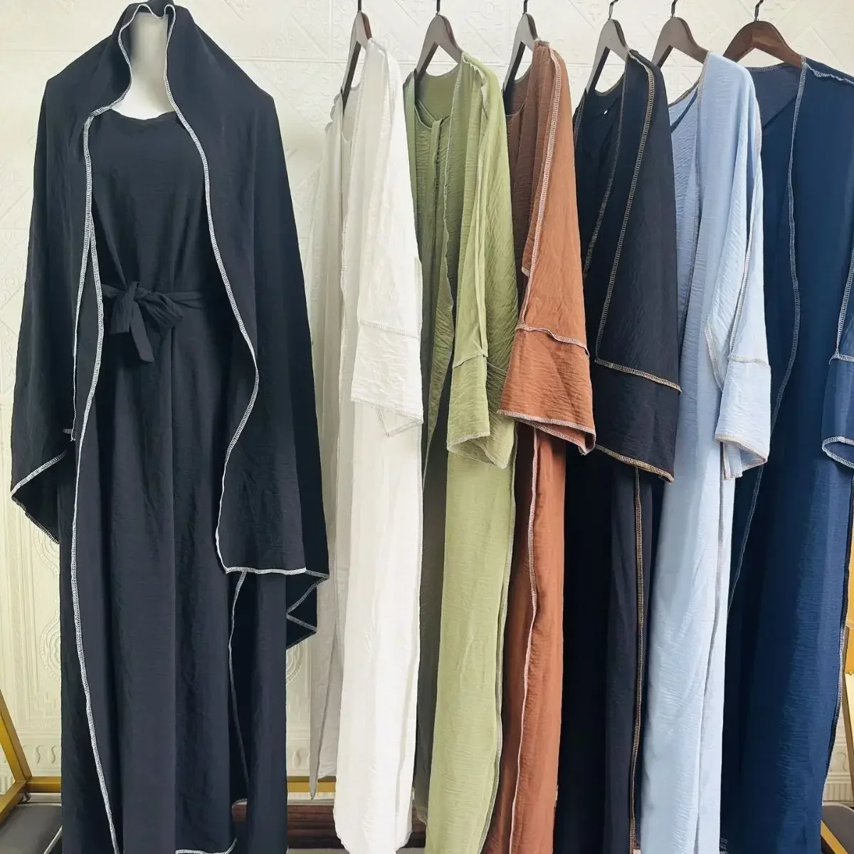 Abaya Kimono Matching Inner Hijab Dress Muslim 2 Piece Set Open Abayas for Women Dubai Kaftan Arabic Turkey Ramadan Islam Outfit