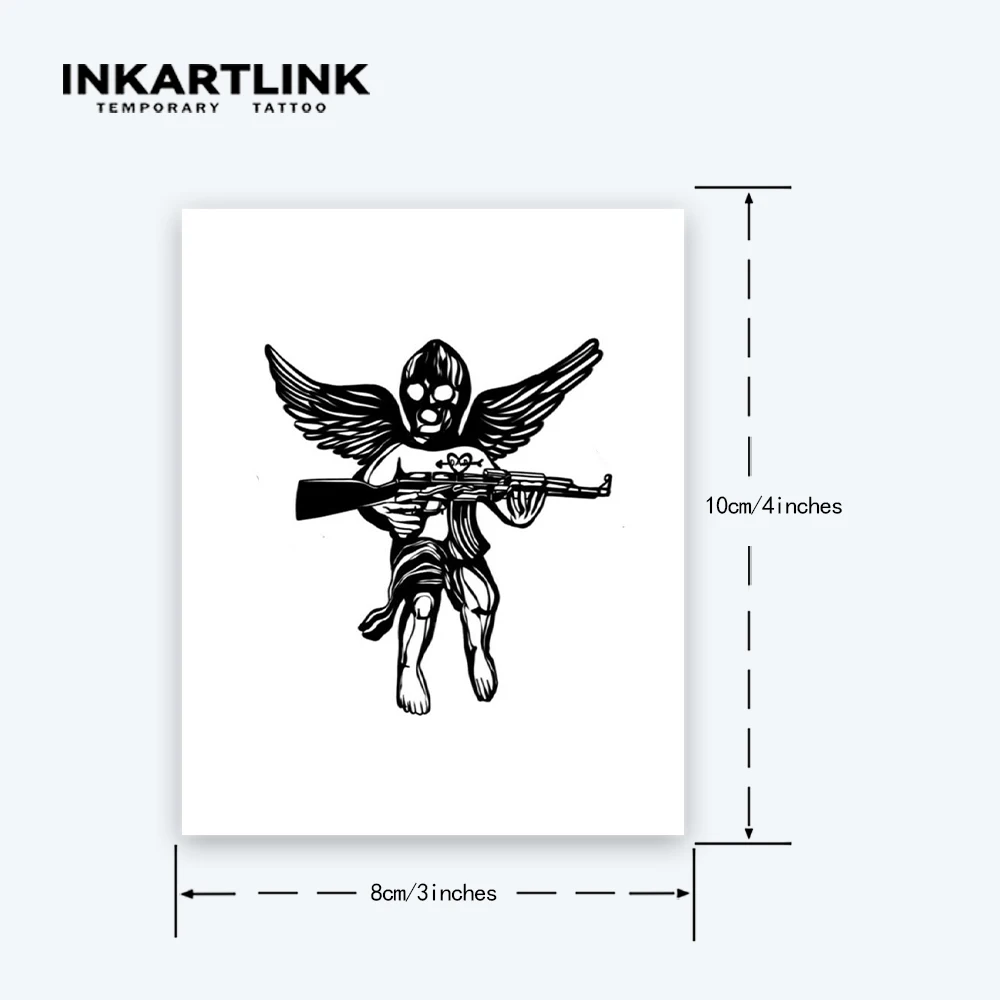 Angel with a Gun temporary tattoo sticker, waterproof magic tattoo, lasts to 15 days fake tattoo, semi permanent tattoo 4