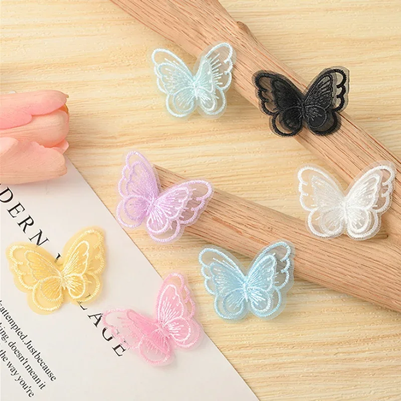 Handmade Double Layer Mesh Butterfly Appliques 50 pc for Clothes Sewing Supplies DIY Hair Clip Accessories mesh butterfly appliques