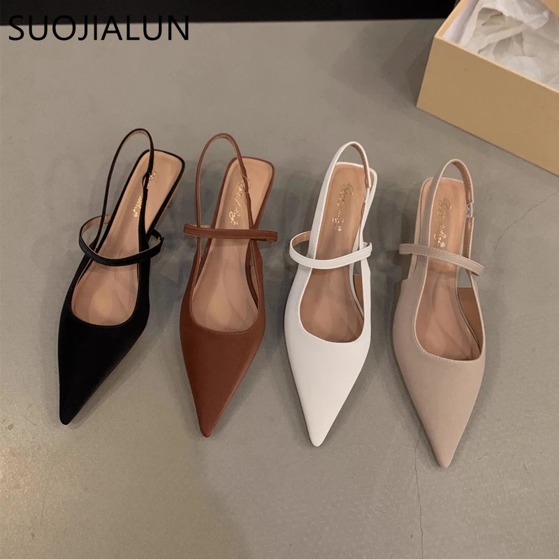 Women Sandal Pointed Toe Shallow Slip On Slingback Shoes Thin Med Heel Outdoor Dress women wedge sandals women dress shoes women slingback sandals women high heels shoes