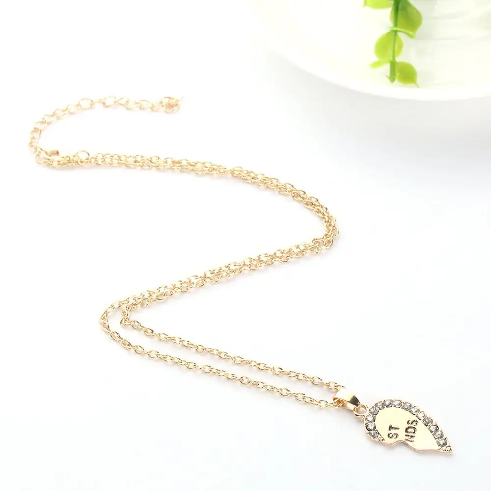 2PCS Fashion Rhinestone Silver/Gold Plated Heart Pendants Crytral Friendship Bff