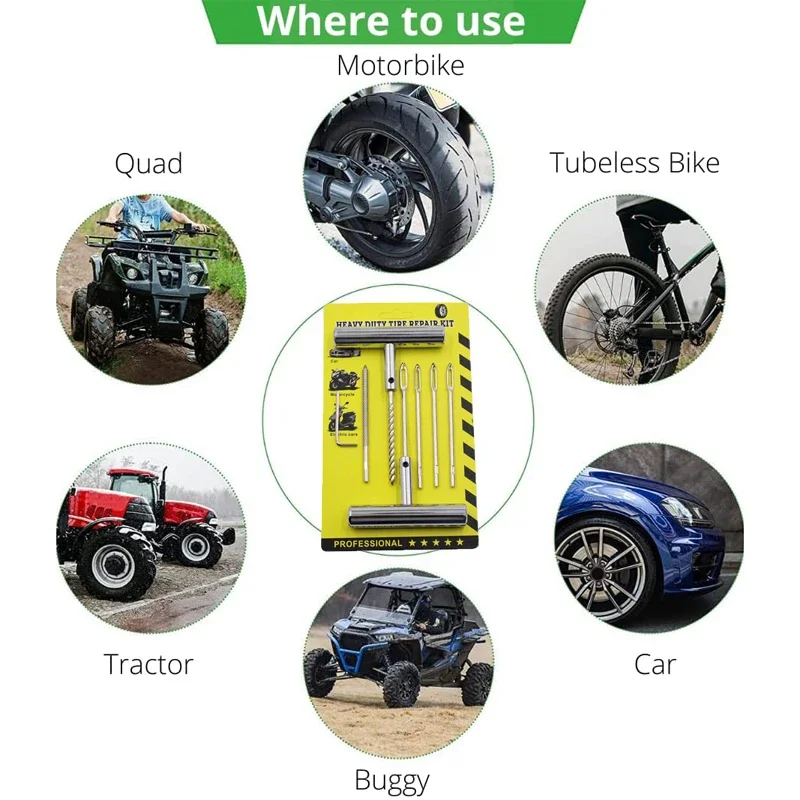 Metal Tire Puncture Repair Plug Kit Tubeless Tire Repair Tool Set Flat Tire Puncture Repair Kit Car for Cars Motorcycle ATV SUV