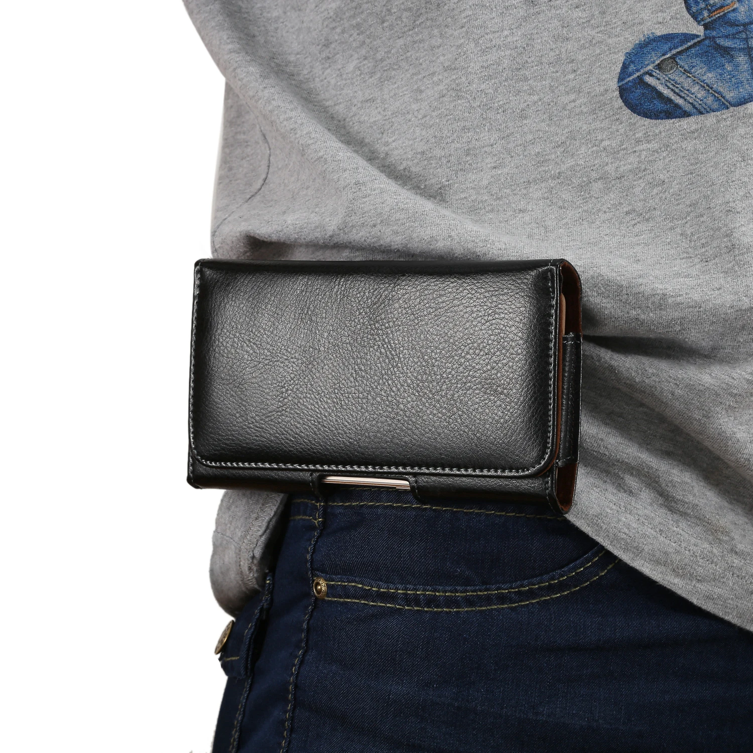 Vertical Etui De Ceinture Cuir Pour Telephone Portable, Pochette Téléphone Holster Homme, Universel Ceinture Clip Sacoche Homme Poche Taille Sac Banane Portefeuille Coque Avec Boucle De Ceinture