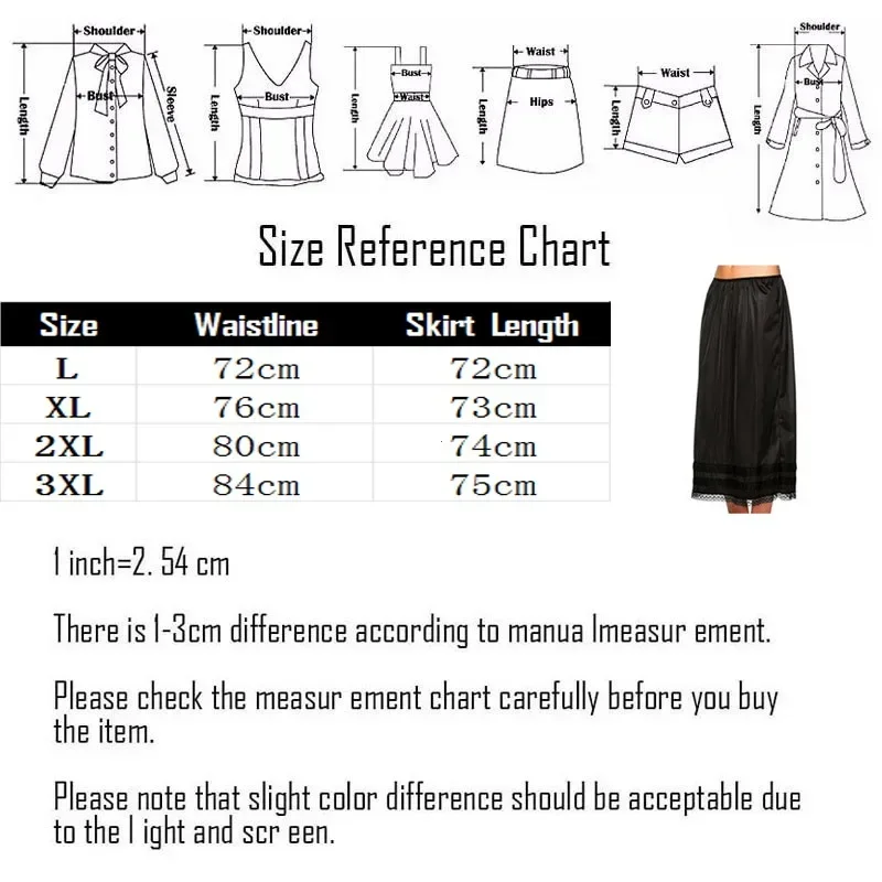 Ladies Half Slip Skirt Underskirt Elastic Waist Lace Trim