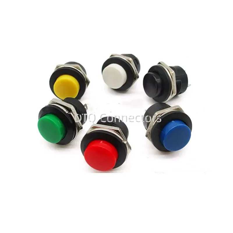 6pcs 순간 푸시 버튼 스위치 16mm 순간 6A 125VAC 3A 250VAC 원형 스위치 R13-507 검정색 빨간색 초록색 흰색 파란색 노란색