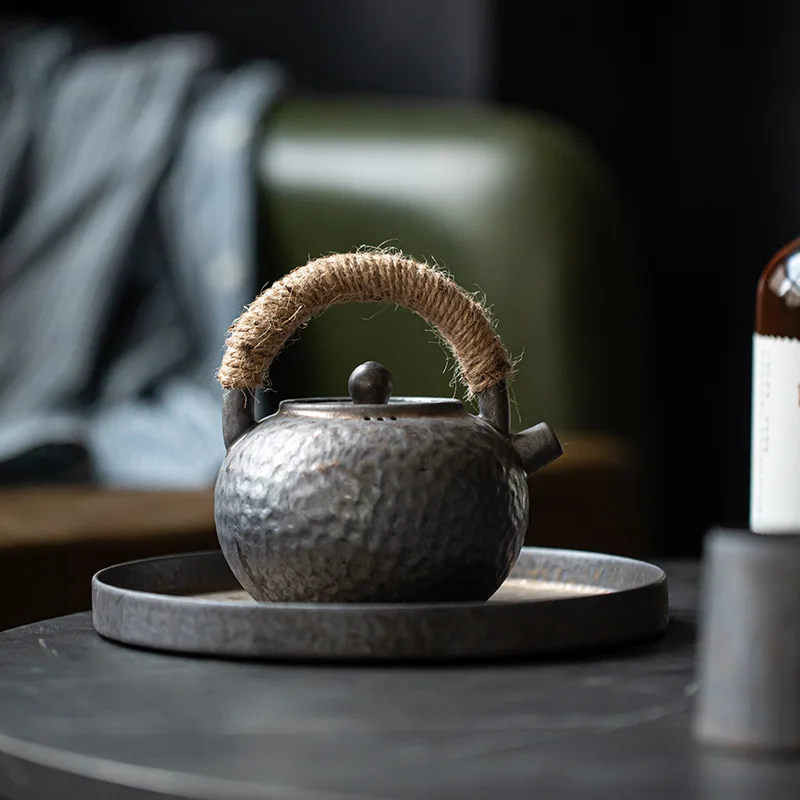 

Серый молотковый узор, чайный горшок с петлей, позолота, глазурь от ржавчины, в японском стиле, семейный чайный набор, керамическая Бытовая чайная утварь Stonewa