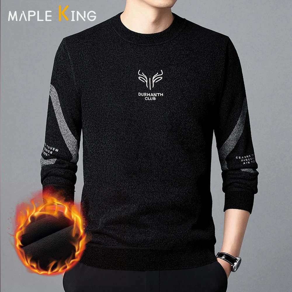 

Свитер мужской с вышивкой, винтажный роскошный пуловер, теплый флисовый деловой свитер, уличная одежда