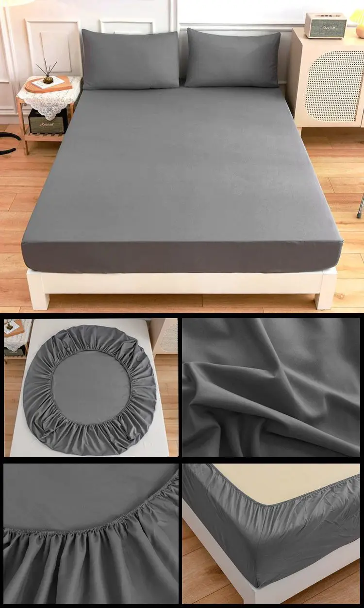 Description Picture 6 of itemSolid Color Soft Polyester Fitted Sheet Elastic Band Bedsheet Mattress Cover Single Double Bed Set  120/150/160/180/200/220cm