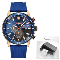 Men's Fashion Sport Watch - Orange Silicone Strap, Waterproof, Quartz Chronograph with Luminous Hands and Auto Date (Blue - Box)