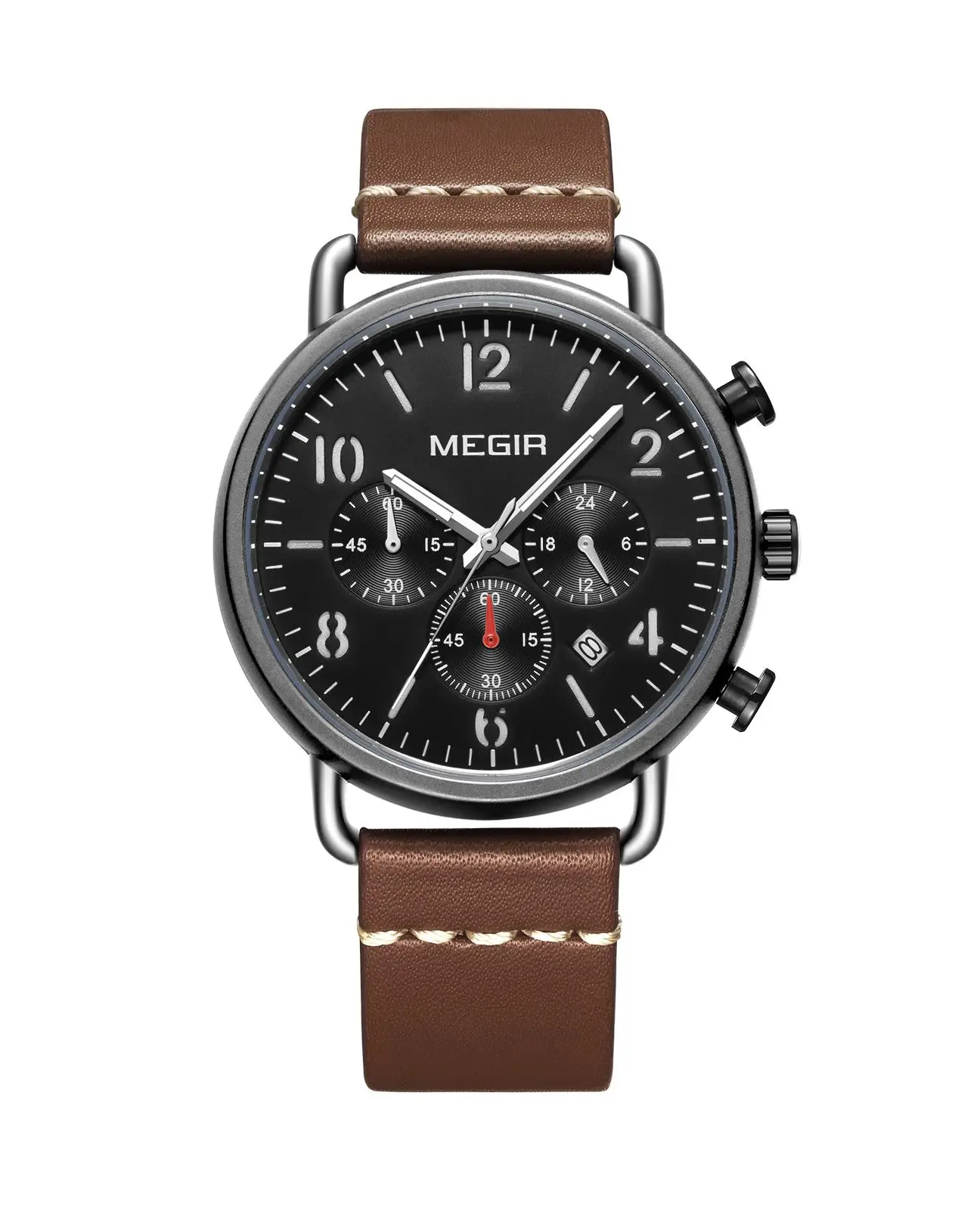 Herrenuhr, Luxus-Sport-Quarz-Armband, Stahlgeflecht, Business-Casual-Uhr mit Kalender, Lederband, Mann_voghion.com