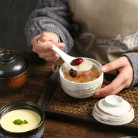 Bol à ragoût en céramique Vintage de 300ml, 1 pièce, avec couvercle, bol à Dessert, œuf cuit à la vapeur, bol à soupe, Pot à ragoût créatif pour Restaurant domestique 3