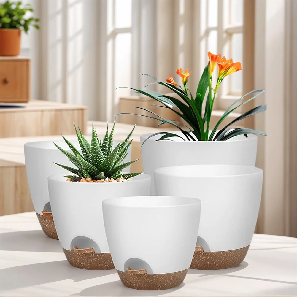 5Pcs Convenient Plant Pots with Drainage Hole Creative Plastic Planters Wear Resist Self Draining Pots for Indoor Outdoor Plants