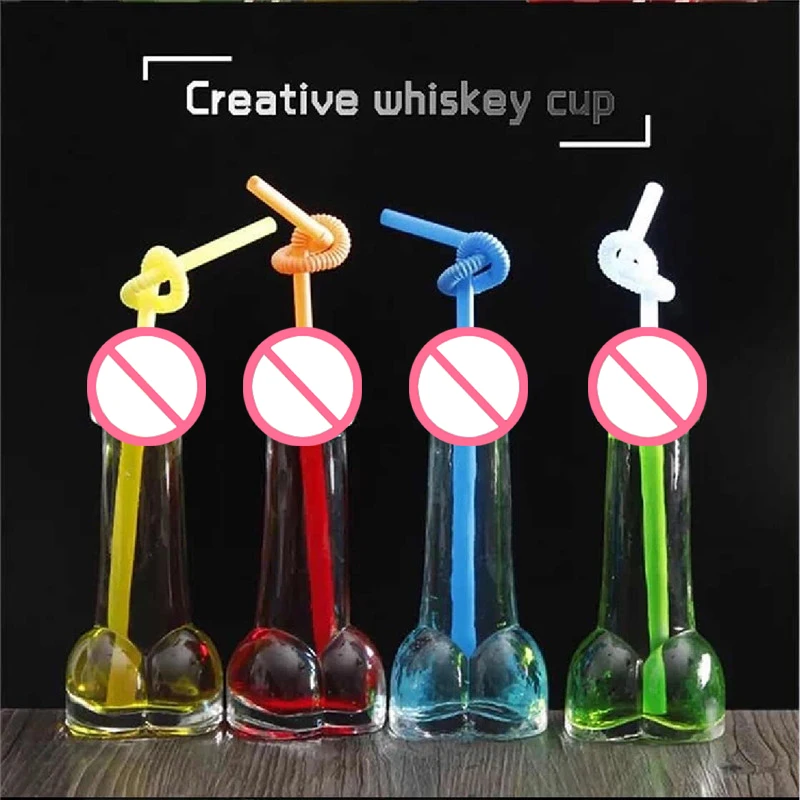 Glass Cup Hen Party Bar Cups Penis Shot Wine Glasses Beer Transparent Cocktail Vasos De Vidrio Dick Willy Bachelorette Straws Bridal
