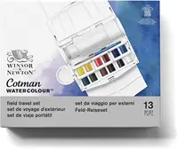 Winso&Newton Cotman Watercolor Paint Set Field Portable Travel Set 12 Color Half Pan Painting Brush Watercolor Palette Bottle 2