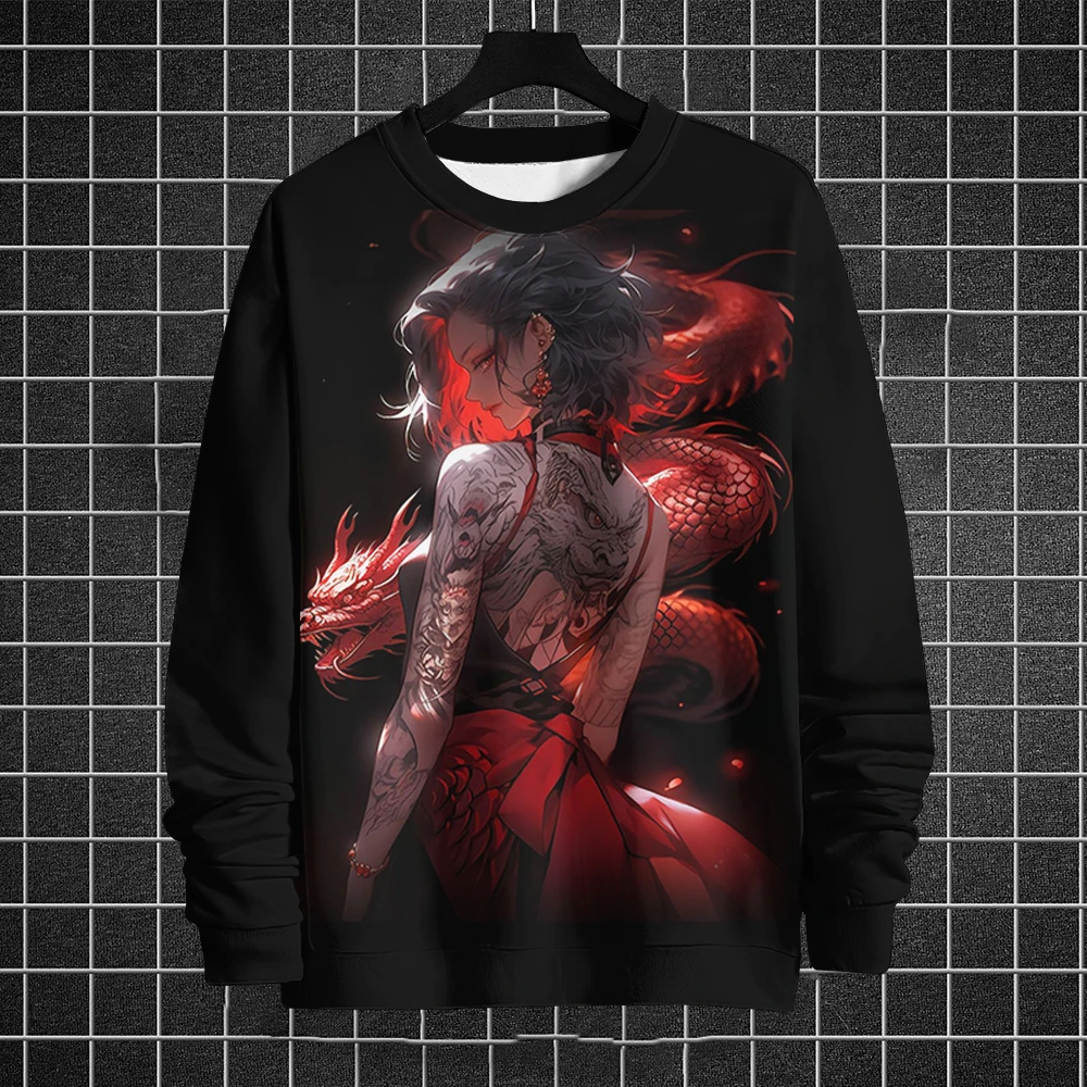 Suéter de estilo nuevo de anime para hombre, estampado 3D de chica de anime, para deportes al aire libre, cálido, de moda urbana, informal, de cuello redondo para hombre