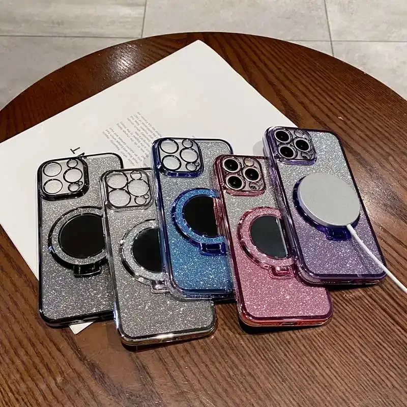 Luxurious Mirror Glitter Ring Holder Phone Case - Soft Cover with Premium Design