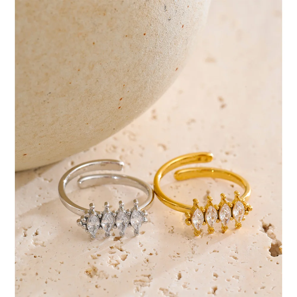 Yhpup Stainless Steel Cubic Zirconia Adjustable Ring Gold & Platinum PVD Plated Fashion Shiny Finger Jewelry Gift Wholesale 4