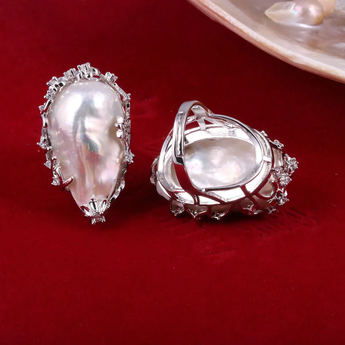 Luxury New Fashion Geometrical Irregular Baroque Pearl Ring For Women Retro Open Resizable Index Finger Rings Party Jewelry