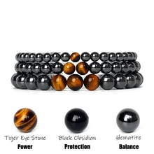 

Natural Hematite Tiger Eye Stone Bead Bracelets Men Healing Balance Bracelet Women New Reiki Energy Stone Prayer Jewelry Pulsera