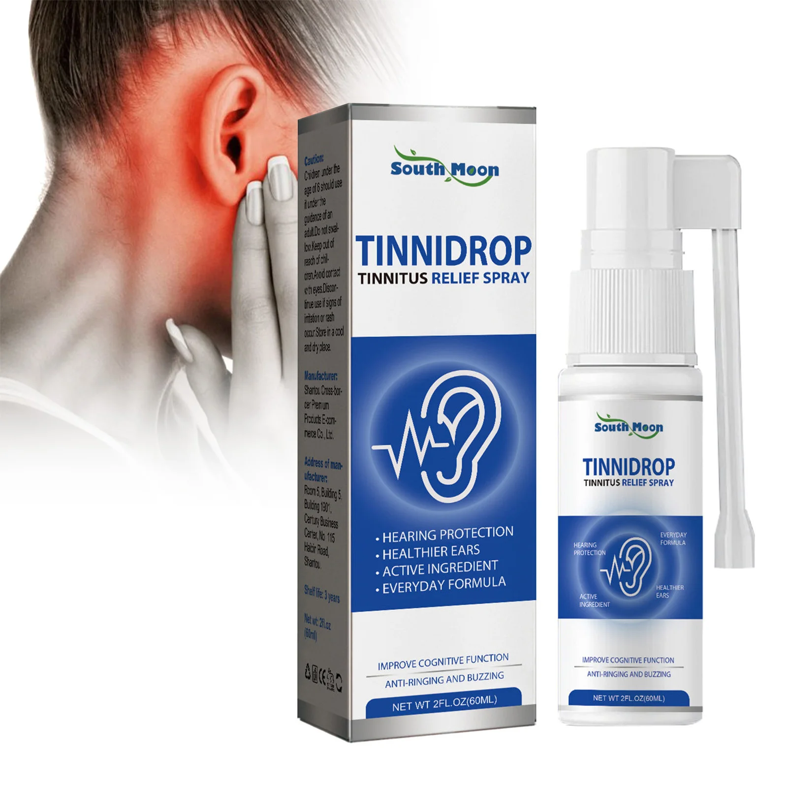 

60ml Tinnitus Relief for Ringing Ears Herbal Safe Ingredients Ear Care Spray for Tinnitus Ear Back Ear Discomfort